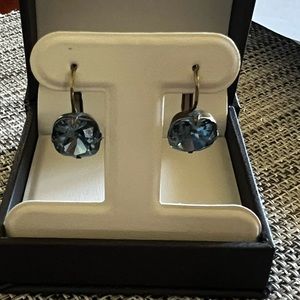 Liz Palacios vintage  antique bronze drop earring blue crystal
